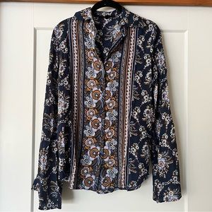 Olivaceous Belled Sleeved Floral Blouse